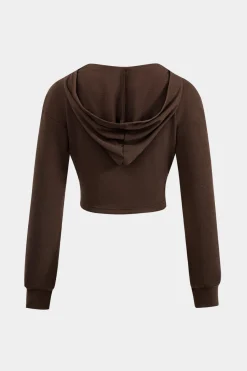 MICAS Pant Sets-Hooded Ruched Cropped Top And Drawstring Straight Leg Pants Set