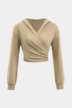 MICAS Pant Sets-Hooded Ruched Cropped Top And Drawstring Straight Leg Pants Set