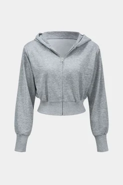 MICAS Pant Sets-Hooded Zipper Detail Top And Wide Leg Trousers Set LIGHT GRAY