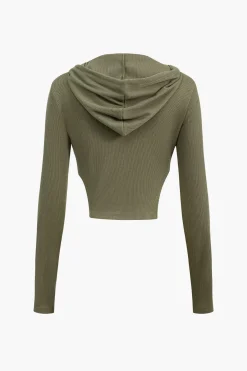 MICAS Long Sleeve Tops|Long Sleeves Tops-Hooded Zipper Long Sleeve Top GREEN