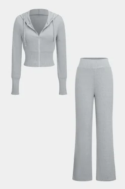 MICAS Pant Sets-Hooded Zipper Top And Trousers Set GRAY MELANGE