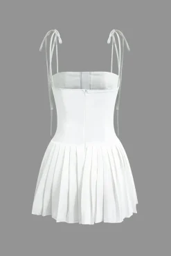 MICAS Mini Dresses-Hook And Eye Front Zip Up Back Pleated Cami Mini Dress WHITE