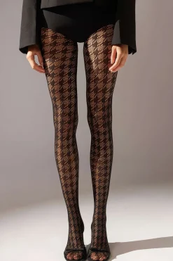 MICAS Tights|Accessories-Houndstooth Pattern Fishnet Tight