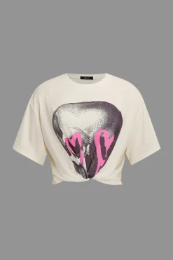 MICAS T-Shirts-Illusion Pattern Print Round Neck T-Shirt BEIGE