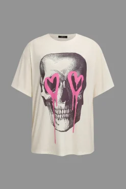 MICAS T-Shirts-Illusion Pattern Print Round Neck T-Shirt BEIGE