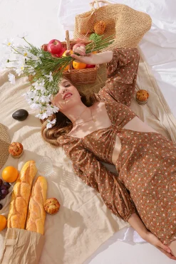 MICAS Long Sleeve Dresses|Mini Dresses-Indie All The Way Cut-Out Floral Mini Dress DARK ORANGE