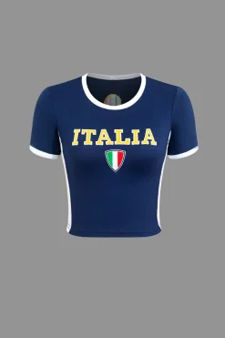 MICAS T-Shirts-Italia Letter Embroidery T-shirt