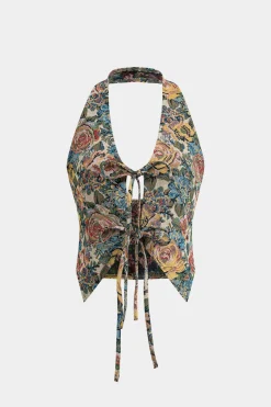 MICAS Tank Tops & Cami-Jacquard Halter Neck Tie-Up Tank Top MULTICOLOR