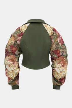 MICAS Long Sleeve Tops|Long Sleeves Tops-Jacquard Patchwork Zipper Long-Sleeve Top MILITARY