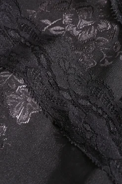 MICAS Mini Dresses-Jacquard Satin Lace Split Mini Dress BLACK