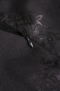 MICAS Mini Dresses-Jacquard Satin Lace Split Mini Dress BLACK