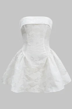 MICAS Mini Dresses-Jacquard Strapless Bow Knotted Mini Dress WHITE