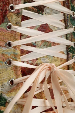 MICAS Tube Tops-Jacquard Tie Back Strapless Contrast Tube Top BURGUNDY