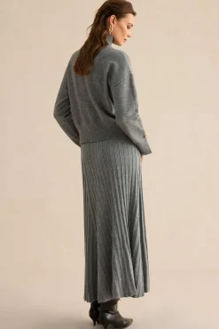 MICAS Knit Tops-Knit Asymmetrical Button Long-Sleeve Top STEEL