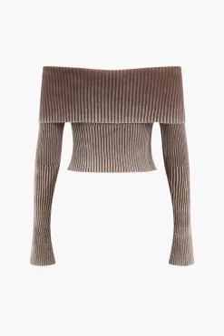 MICAS Knitwear|Knit Tops-Knit Bell Sleeves Zipper Long-Sleeve Top