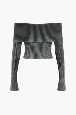 MICAS Knitwear|Knit Tops-Knit Bell Sleeves Zipper Long-Sleeve Top