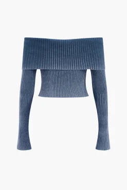 MICAS Knitwear|Knit Tops-Knit Bell Sleeves Zipper Long-Sleeve Top