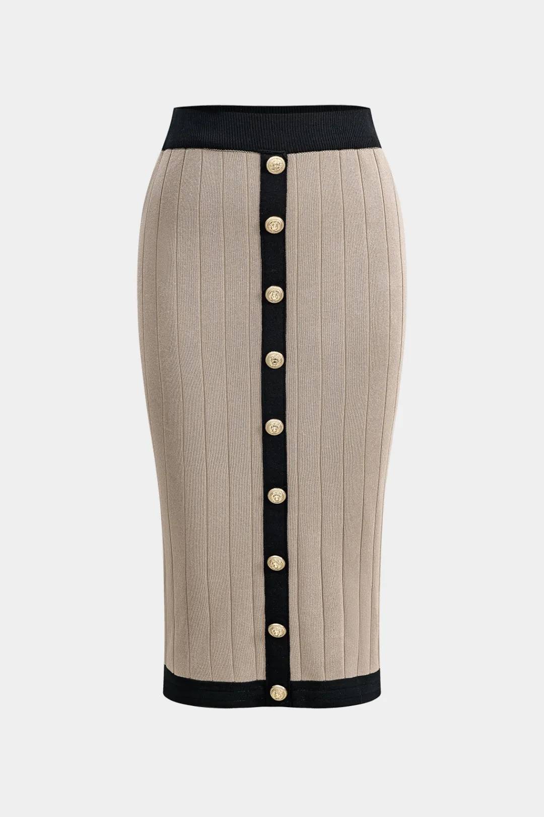 MICAS Knitwear|Knit Sets-Knit Button Cardigan And Skirt Set KHAKI