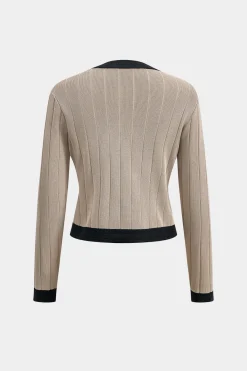 MICAS Knitwear|Knit Sets-Knit Button Cardigan And Skirt Set KHAKI