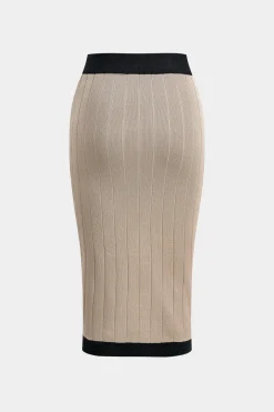 MICAS Knitwear|Knit Sets-Knit Button Cardigan And Skirt Set KHAKI