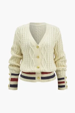 MICAS Outerwear|Knitwear-Knit Button Patchwork Cardigan BEIGE