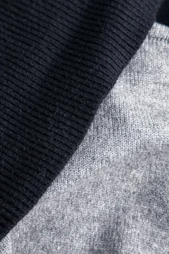 MICAS Knitwear|Knit Tops-Knit Button Patchwork Long-Sleeve Top BLACK