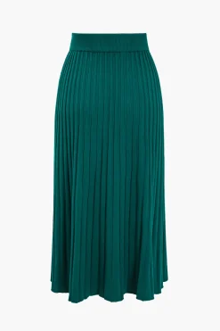 MICAS Knitwear|Knit Bottoms-Knit Button Pleated Slit Skirt GREEN
