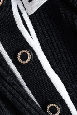 MICAS Long Sleeve Dresses|Knitwear-Knit Button Ruffles Bell Sleeve Mini Dress BLACK