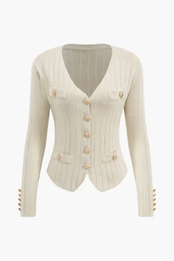 MICAS Knitwear|Knit Sets-Knit Button Vest And Cardigan And Skirt Set