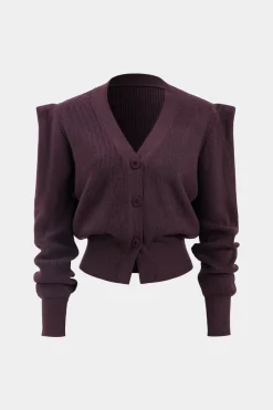 MICAS Outerwear|Knitwear-Knit Button V-Neck Cardigan BURGUNDY