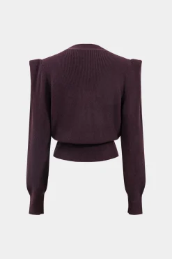 MICAS Outerwear|Knitwear-Knit Button V-Neck Cardigan BURGUNDY