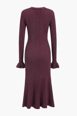 MICAS Long Sleeve Dresses|Knitwear-Knit Button V-Neck Dress