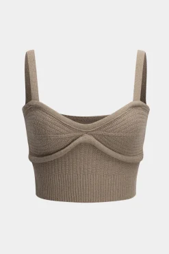 MICAS Knitwear|Knit Sets-Knit Cami Top And Cardigan And Skirt Set KHAKI