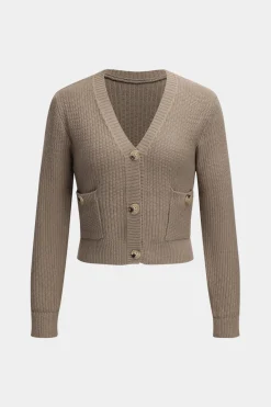 MICAS Knitwear|Knit Sets-Knit Cami Top And Cardigan And Skirt Set KHAKI