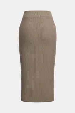 MICAS Knitwear|Knit Sets-Knit Cami Top And Cardigan And Skirt Set KHAKI