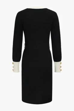 MICAS Long Sleeve Dresses|Knitwear-Knit Chain Button Long Sleeve Dress