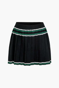 MICAS Knitwear|Knit Bottoms-Knit Color Block Pleated Mini Skirt