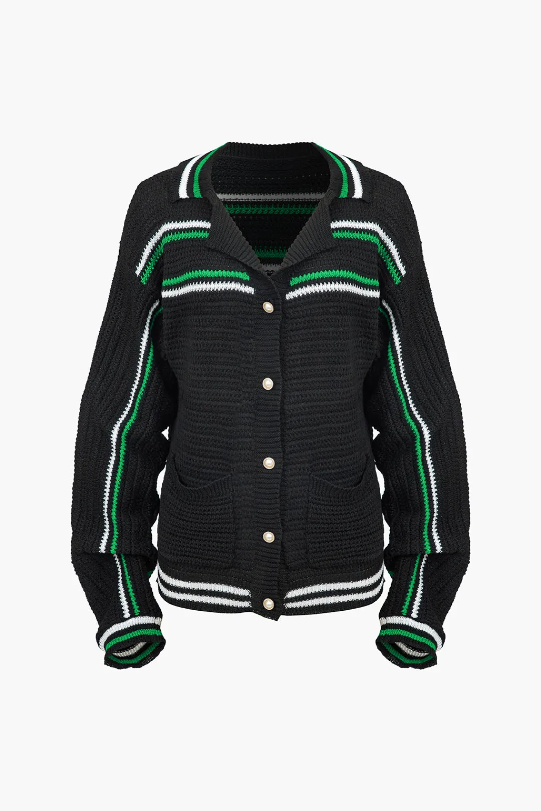 MICAS Outerwear|Outerwear-Knit Color Block Pocket Cardigan BLACK