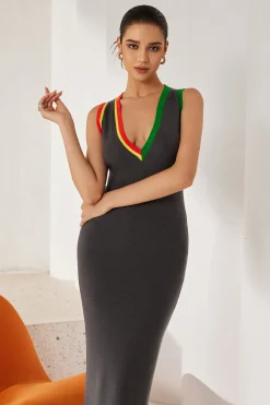 MICAS Knit Dresses-Knit Color Block Tank Maxi Dress GRAY