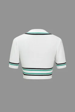 MICAS Knit Tops-Knit Color Block V-neck Short-Sleeve Top