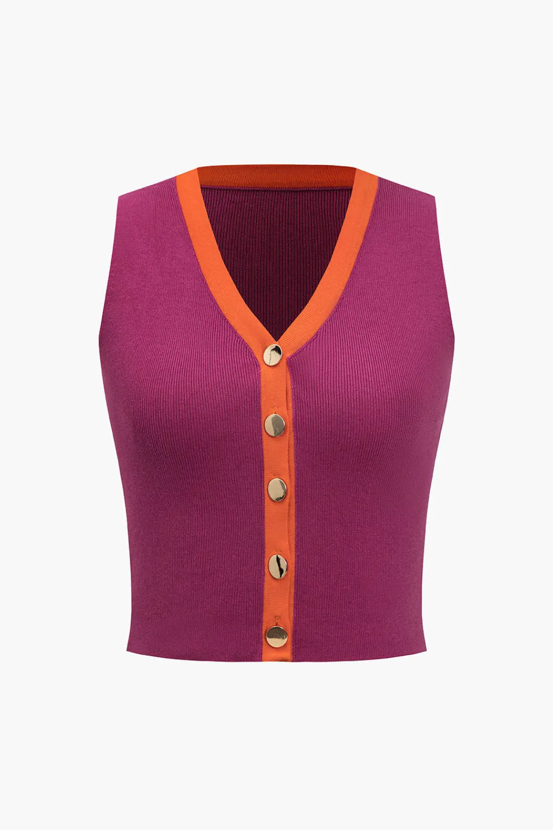 MICAS Knitwear|Knit Sets-Knit Color-Block Button Tank Top And Skirt Set RASPBERRY