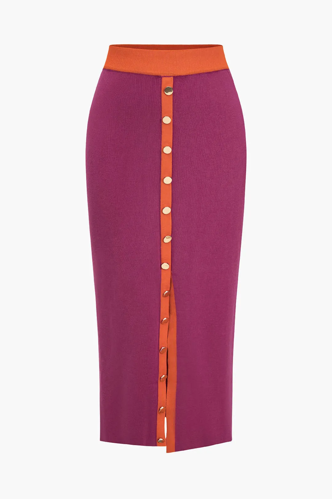 MICAS Knitwear|Knit Sets-Knit Color-Block Button Tank Top And Skirt Set RASPBERRY