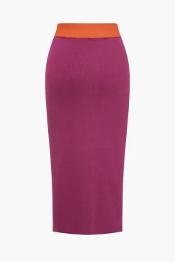 MICAS Knitwear|Knit Sets-Knit Color-Block Button Tank Top And Skirt Set RASPBERRY