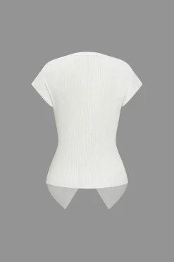 MICAS Knit Tops-Knit Crossed Asymmetrical Short-Sleeve Top WHITE