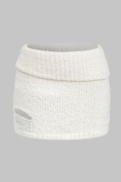 MICAS Knitwear|Knit Bottoms-Knit Cut Out Mini Skirt WHITE