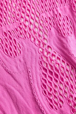 MICAS Knitwear|Knit Dresses-Knit Cut Out Sheer Short Sleeve Dress DEEP PINK