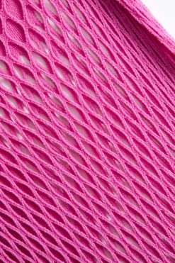 MICAS Knitwear|Knit Dresses-Knit Cut Out Sheer Short Sleeve Dress DEEP PINK