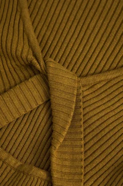 MICAS Long Sleeve Dresses|Knitwear-Knit Cut Out Twist Knot V-Neck Long Sleeve Dress TAN