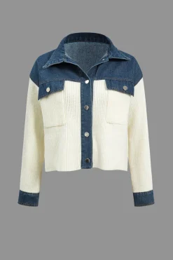 MICAS Outerwear|Outerwear-Knit Denim Patchwork Cardigan IVORY