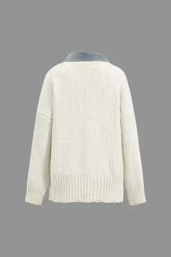 MICAS Outerwear|Knitwear-Knit Denim Patchwork Cardigan IVORY